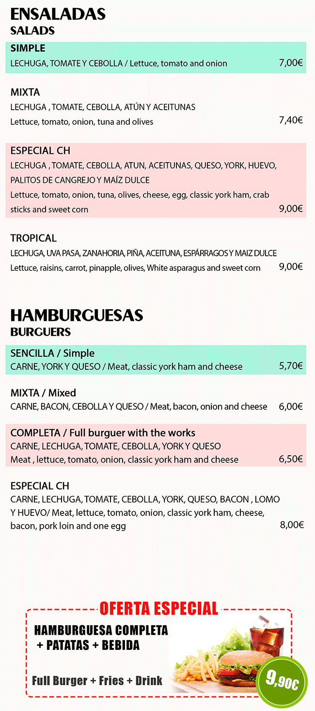 Ensaladas y hamburguesas